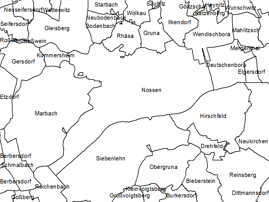 Ausschnitt von Ortsteilen des Freistaates Sachsen